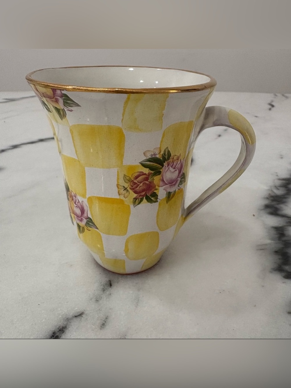 MacKenzie-Childs Honeymoon Checkered Mug Lemon Curd